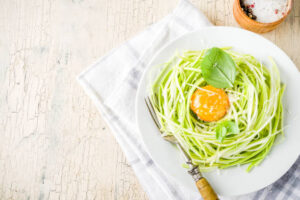 Zucchini zoodles and eggs